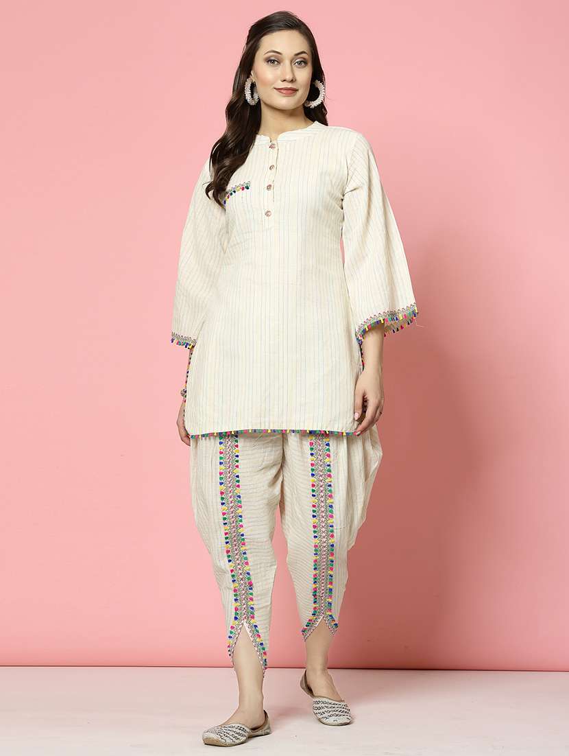 women off white cotton dhotti and top co-ord set