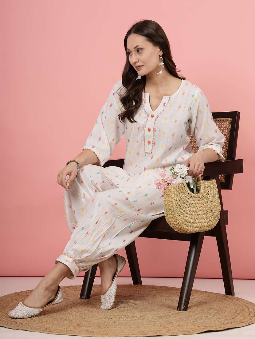 women off white cotton dhotti and top co-ord set - 21496558 -  Standard Image - 1