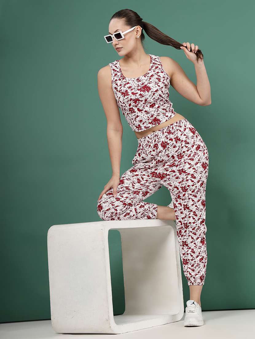 women maroon polyester blend t-shirt & jogger co-ord set - 21496576 -  Standard Image - 1