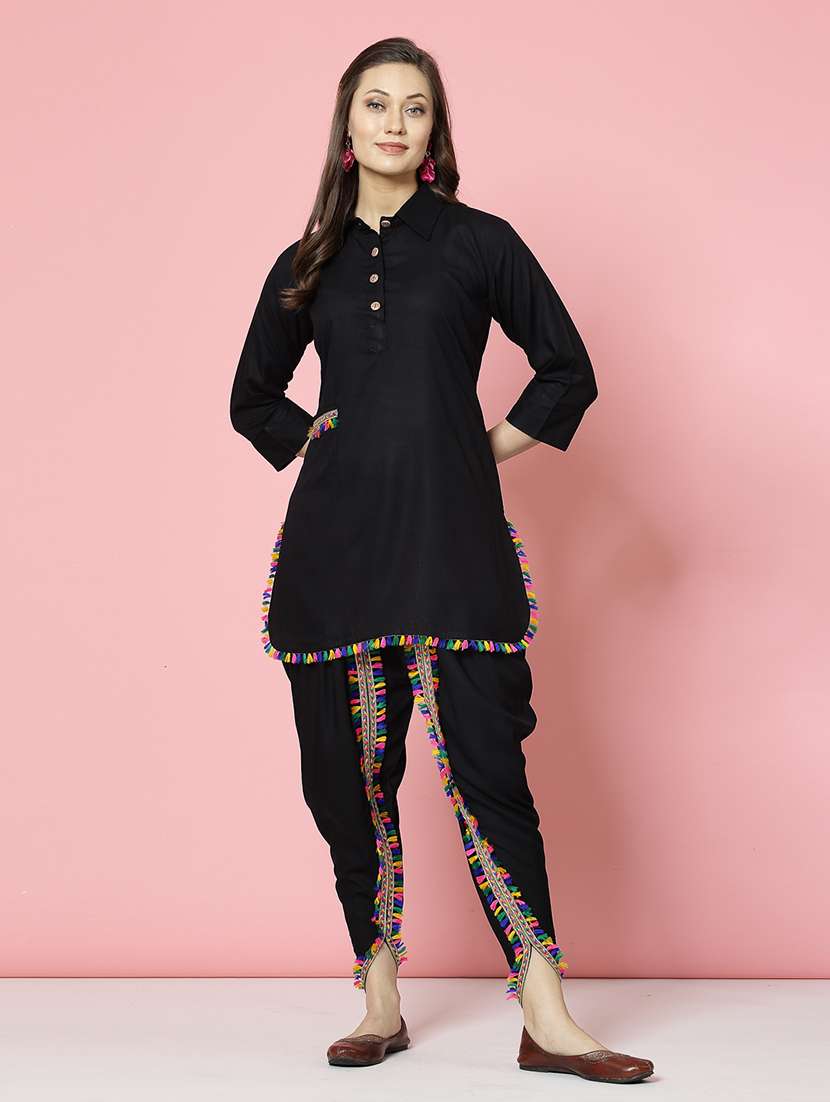 women black rayon dhotti and top co-ord set