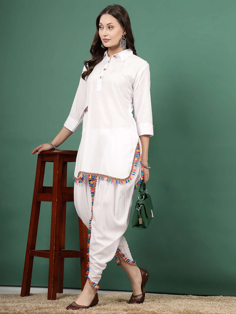 women white rayon dhotti and top co-ord set - 21496587 -  Standard Image - 1