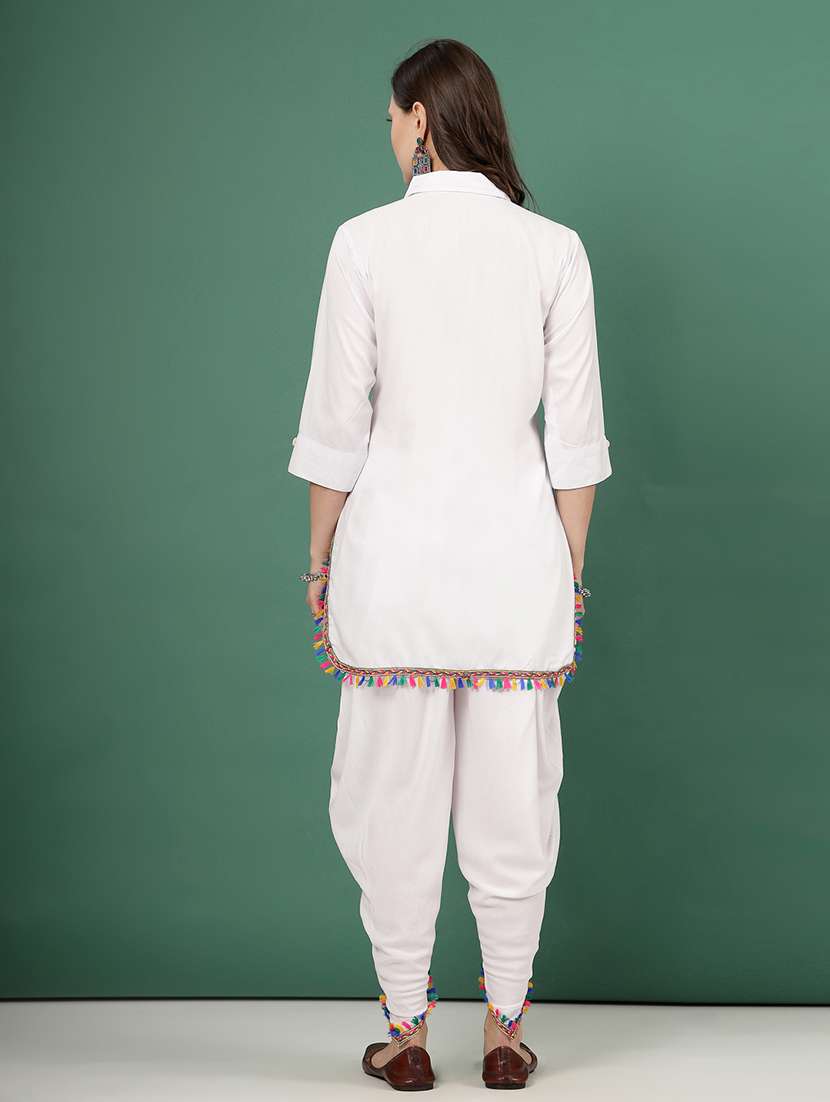 women white rayon dhotti and top co-ord set - 21496587 -  Standard Image - 4