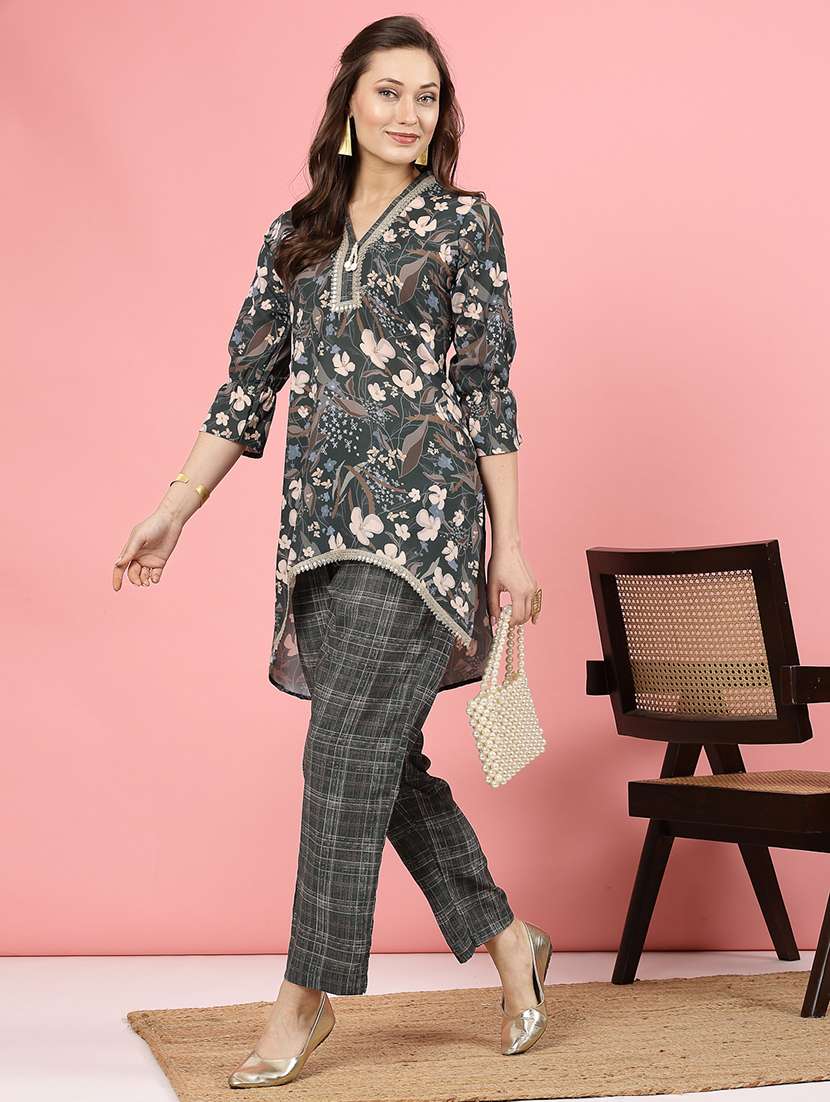 women bottle green silk blend top and trouser co-ord set - 21496589 -  Standard Image - 1