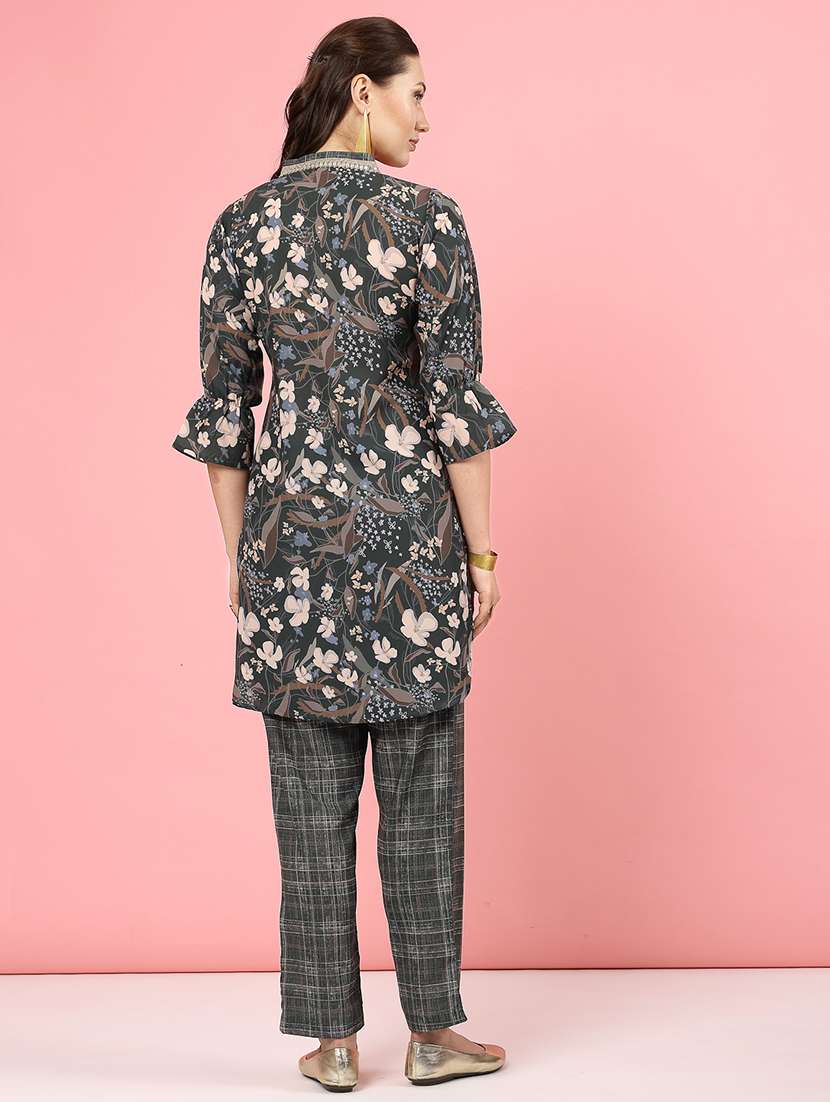 women bottle green silk blend top and trouser co-ord set - 21496589 -  Standard Image - 4