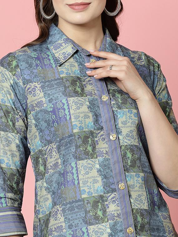women blue rayon shirt and trouser co-ord set - 21496594 - Standard Image - 4