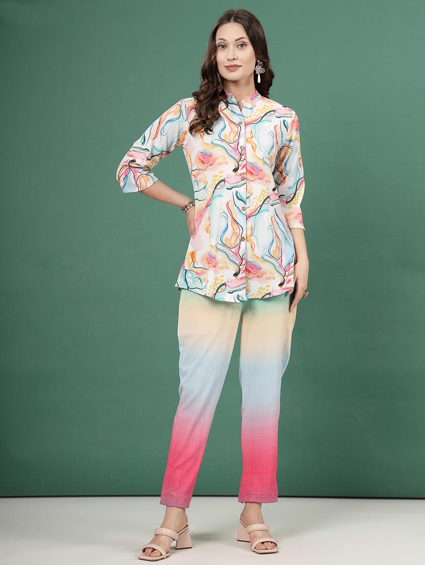 women white cotton blend shirt and trouser co-ord set - 21496597 - Zoom Image - 0