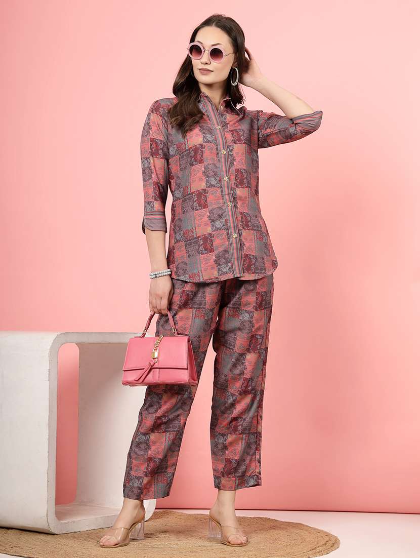 women peach rayon shirt and trouser co-ord set - 21496600 -  Standard Image - 1