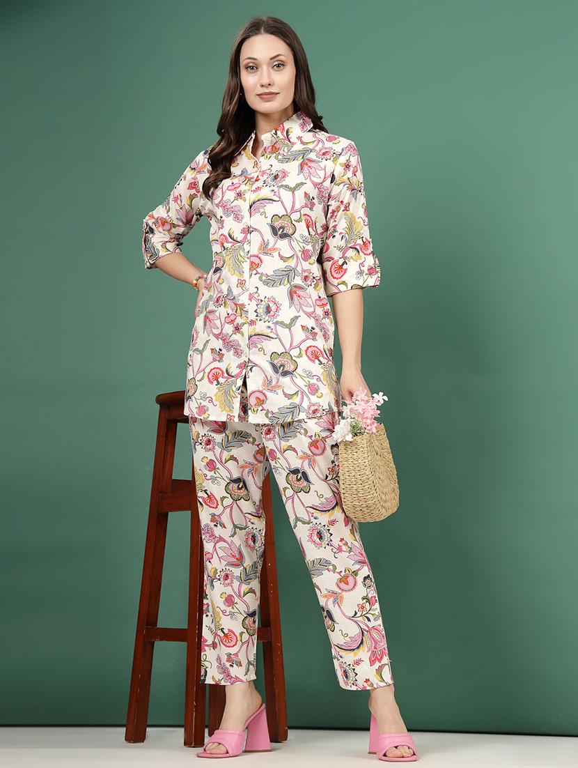 women white rayon shirt and trouser co-ord set - 21496606 -  Standard Image - 1