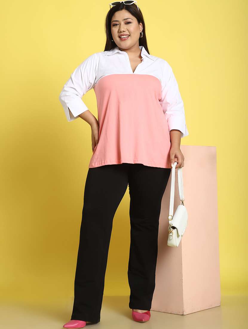 peach color block regular top - 21496675 -  Standard Image - 4