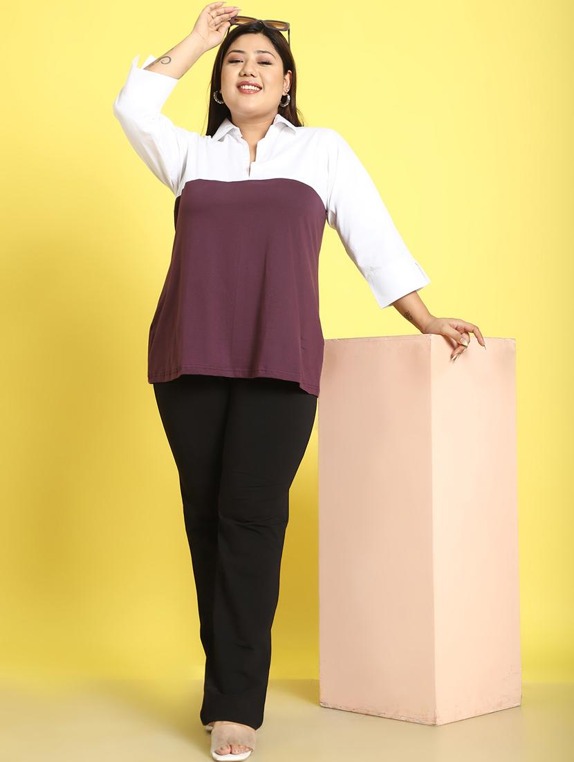 purple color block regular top - 21496678 - Standard Image - 4