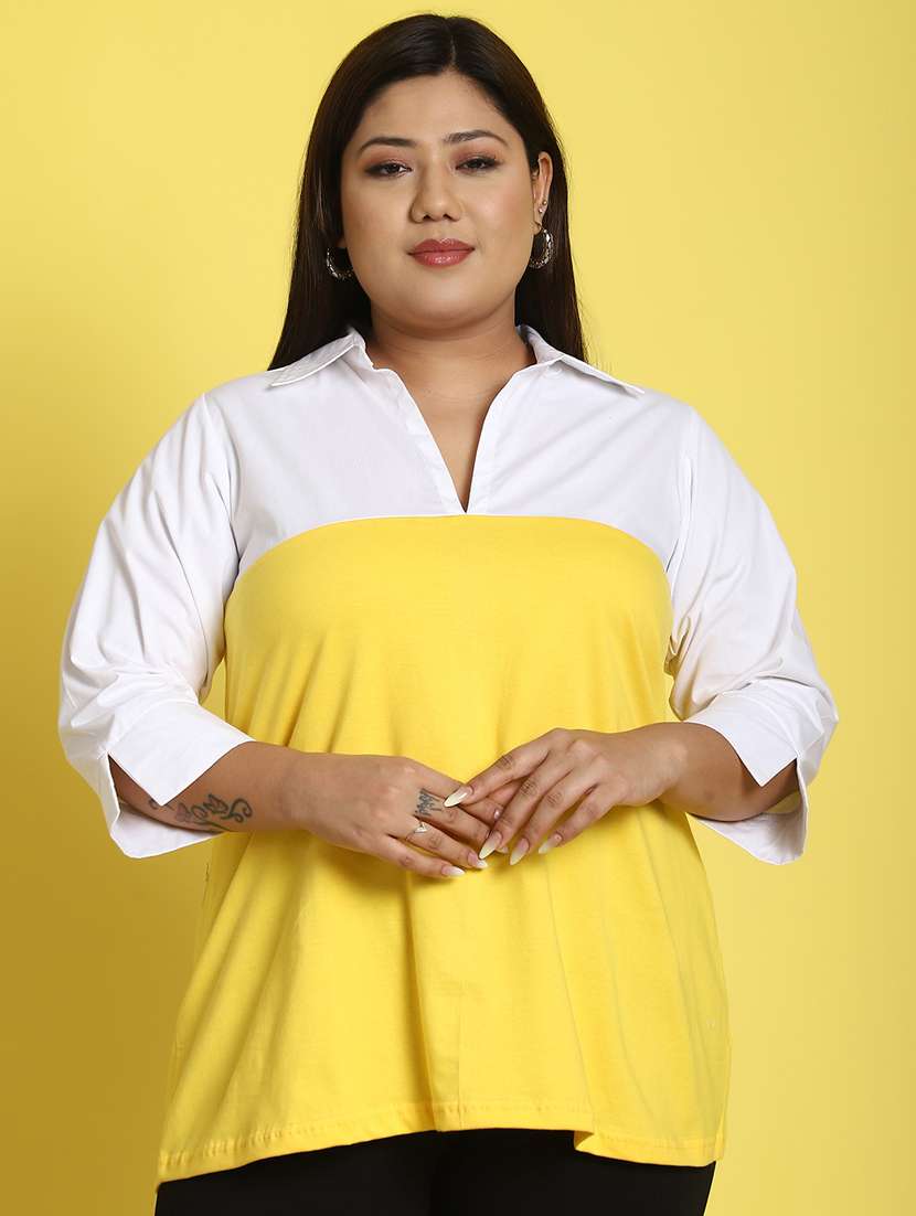 women collared color block regular top