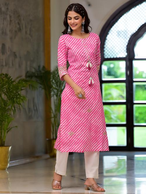 women pink cotton straight kurta - 21496685 -  Standard Image - 0