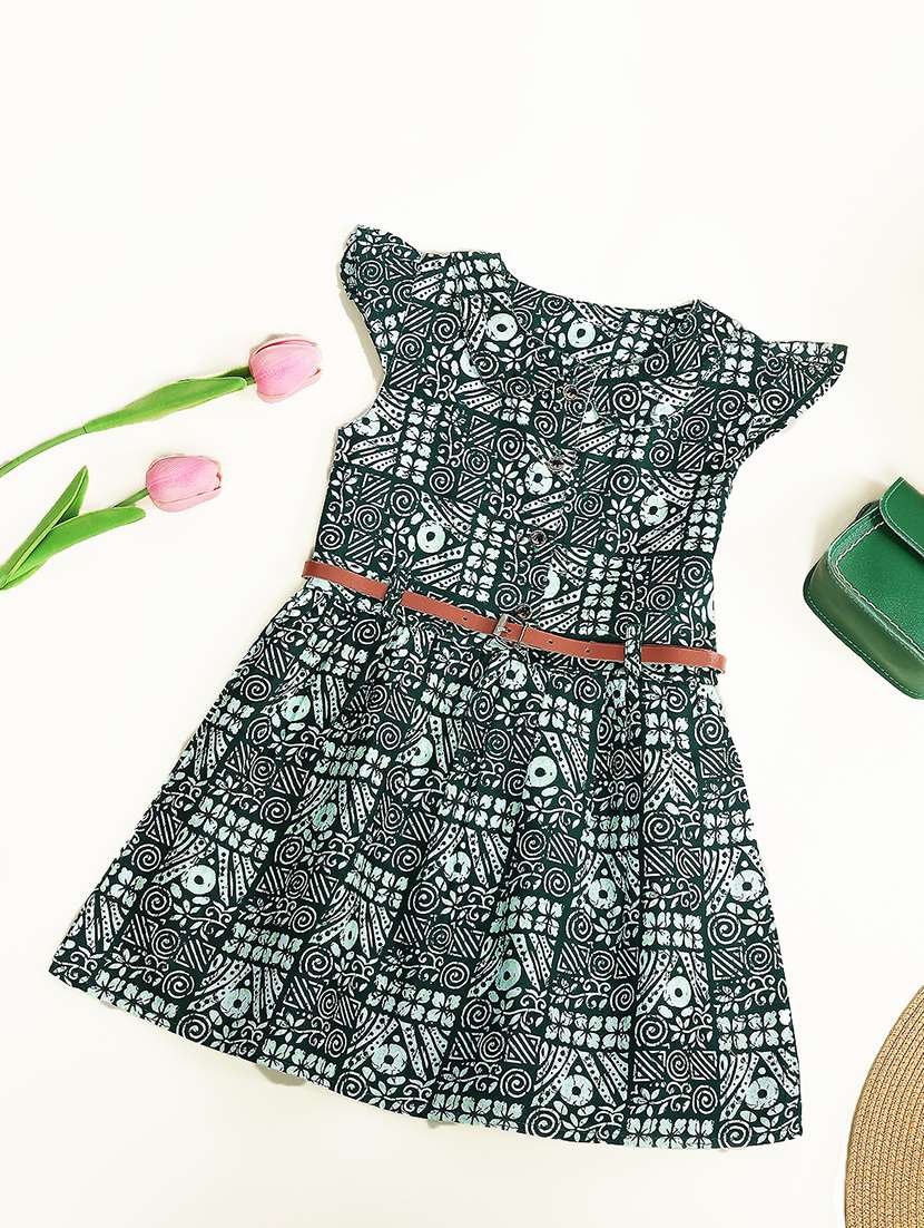 girls peter pan neck printed fit & flare dress - 21496708 - Standard Image - 1