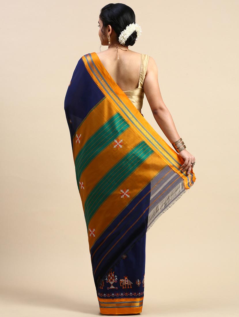women contrast border embroidered saree with blouse - 21496723 - Standard Image - 1