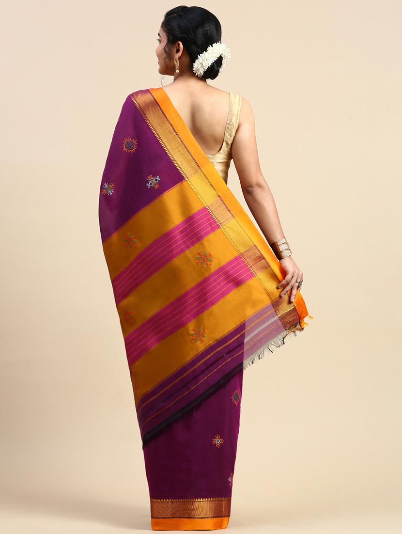 women contrast border embroidered saree  with blouse - 21496724 -  Standard Image - 1
