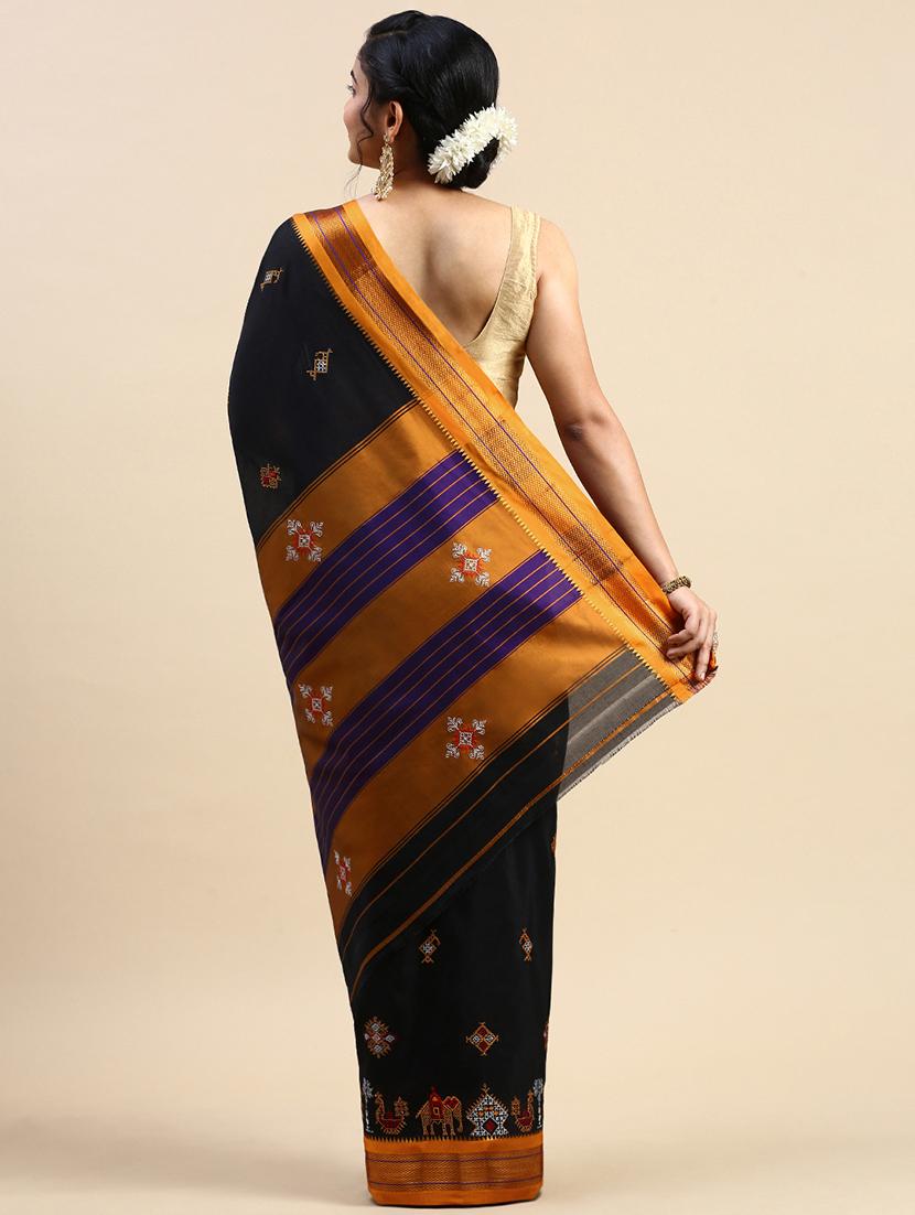 women contrast border embroidered saree  with blouse - 21496726 -  Standard Image - 1