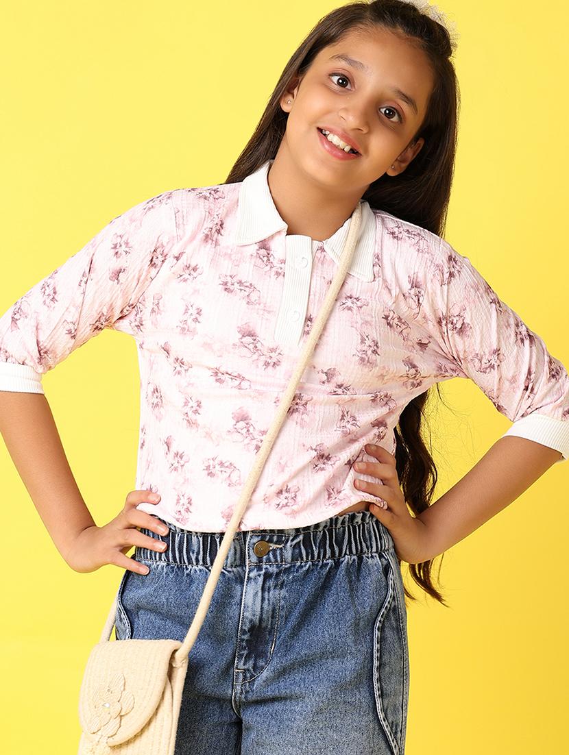 girls floral printed collared top - 21496759 - Standard Image - 1