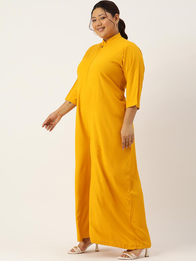 women mandarin neck solid full leg jumpsuit - 21497137 - Standard Image - 1