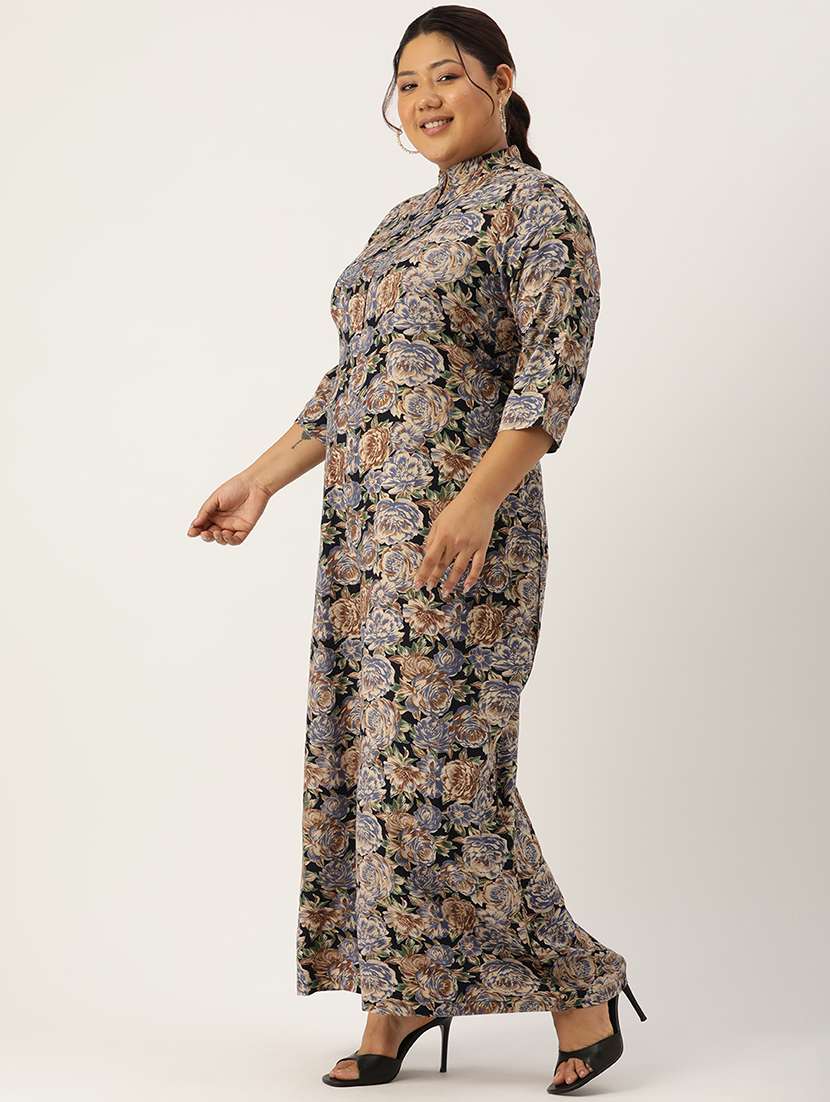 women mandarin neck printed full leg jumpsuit - 21497140 -  Standard Image - 1