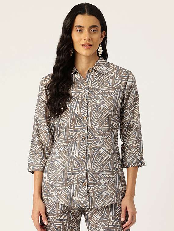 women collared printed regular shirt