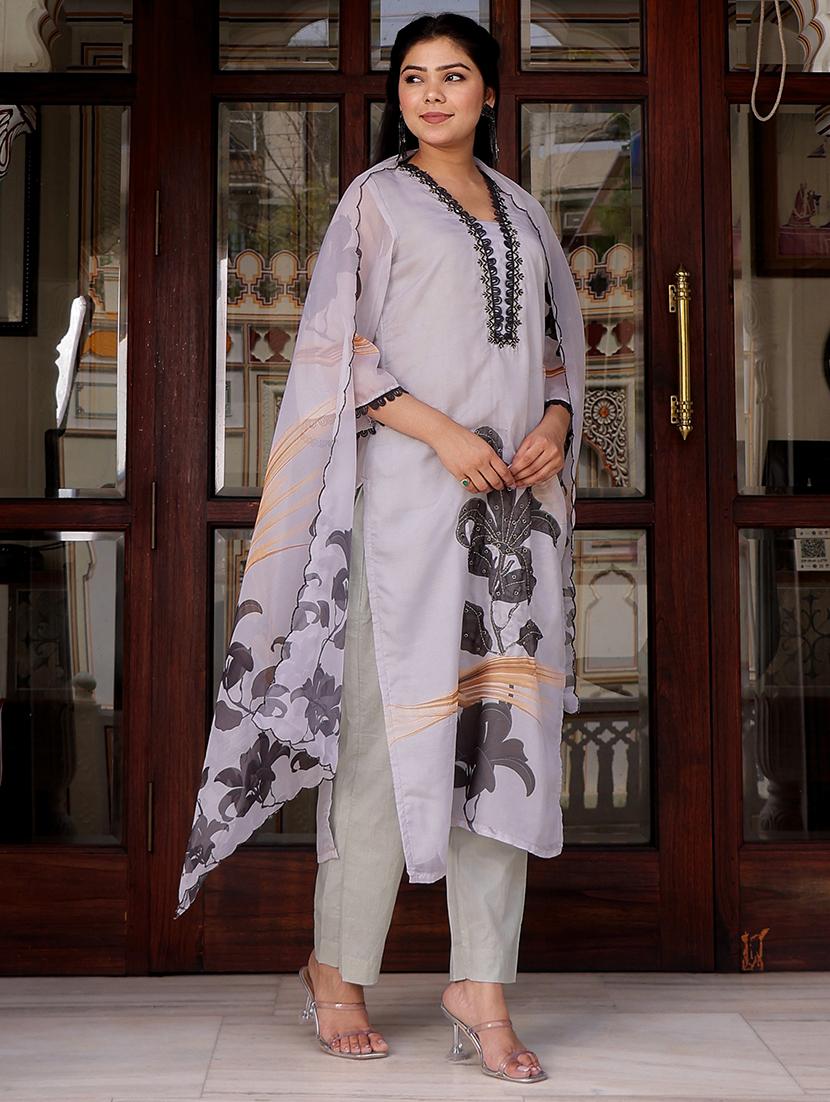 women three quarter sleeve kurta pant with dupatta set - 21497324 - Standard Image - 1