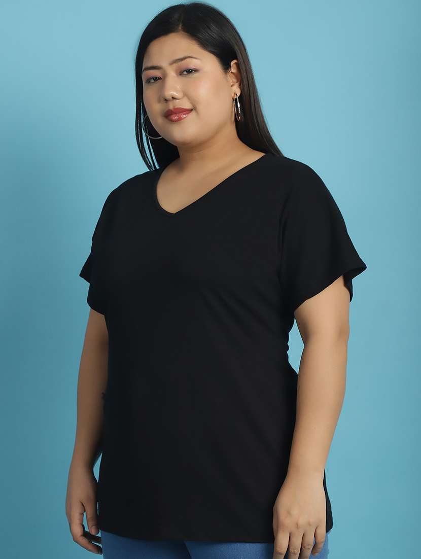 women v-neck solid regular t-shirt - 21497329 -  Standard Image - 1