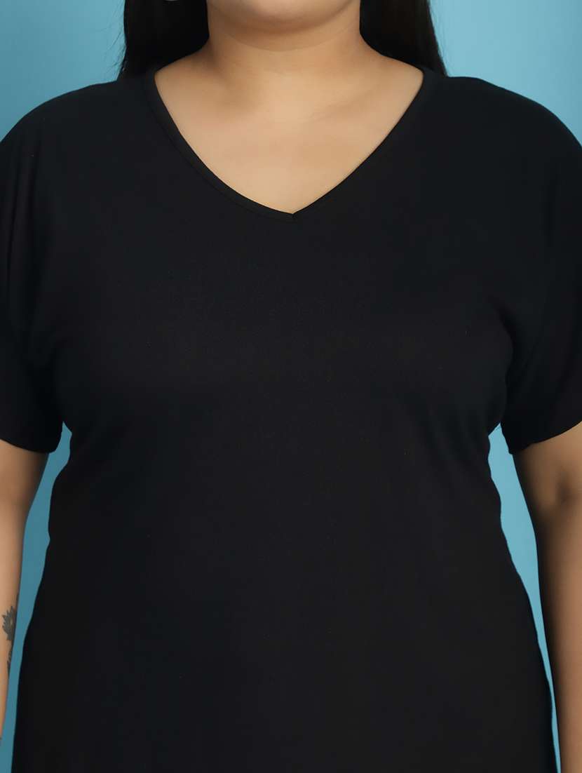 women v-neck solid regular t-shirt - 21497329 -  Standard Image - 4