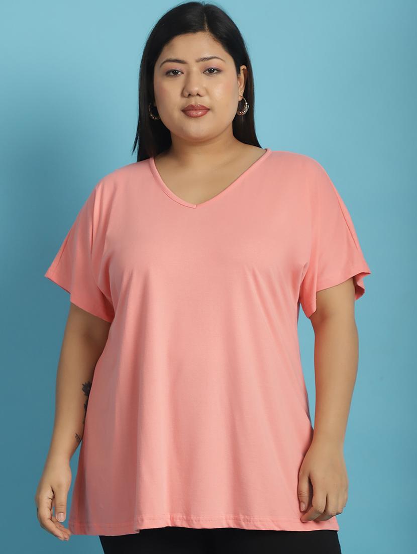 women v-neck solid regular t-shirt - 21497331 - Zoom Image - 0
