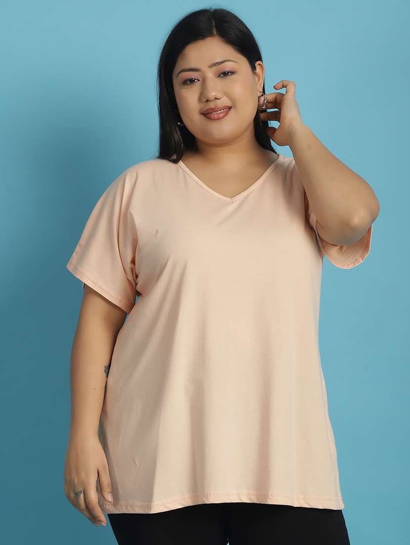 women v-neck solid regular t-shirt - 21497334 - Zoom Image - 0