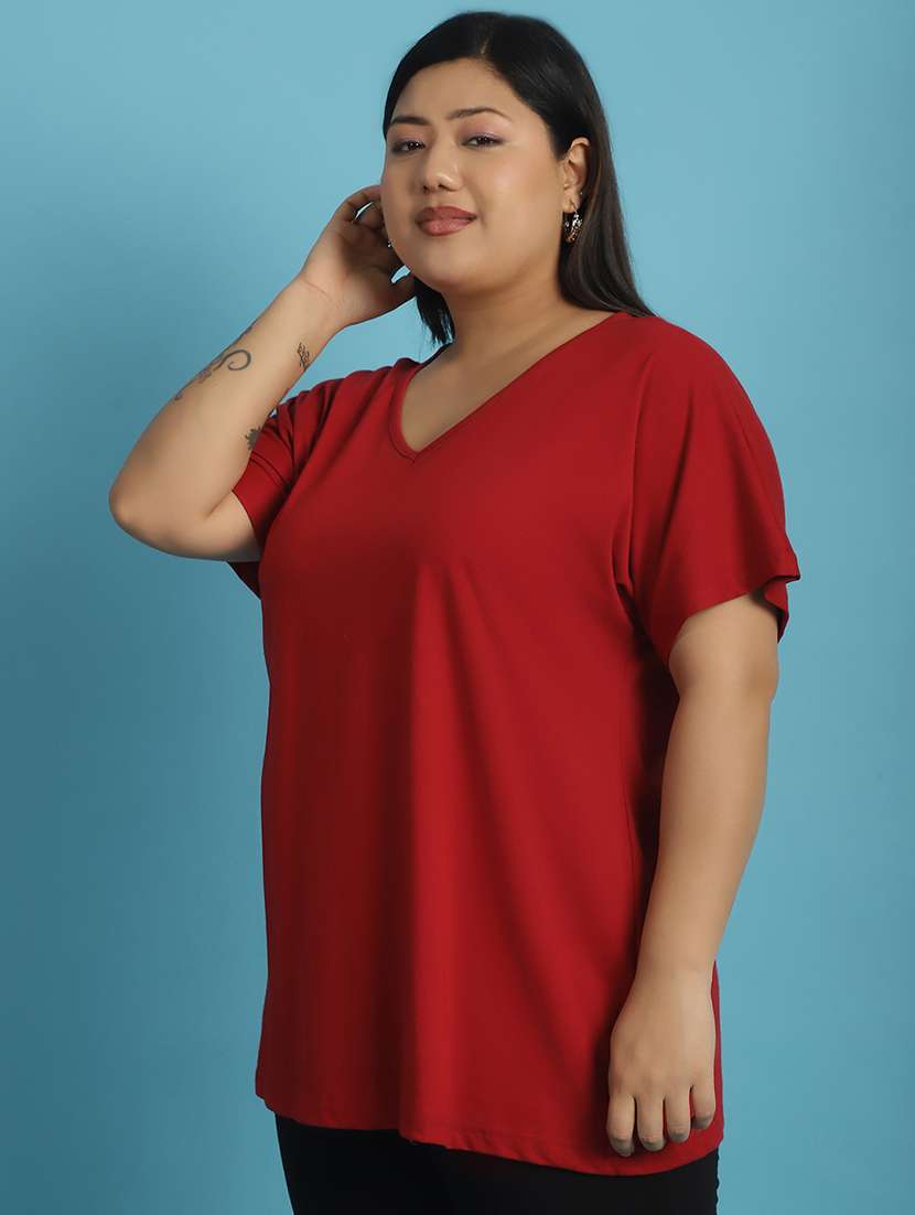 women v-neck solid regular t-shirt - 21497335 - Standard Image - 1