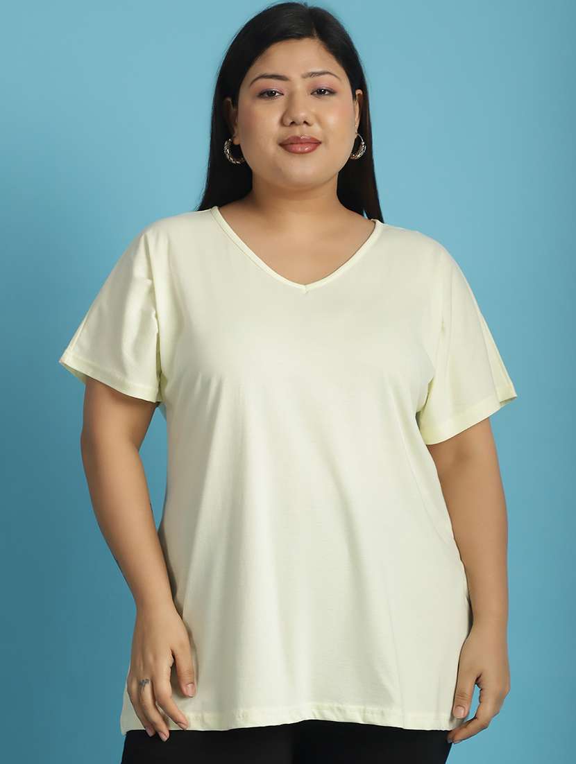 women v-neck solid regular t-shirt - 21497337 -  Zoom Image - 0