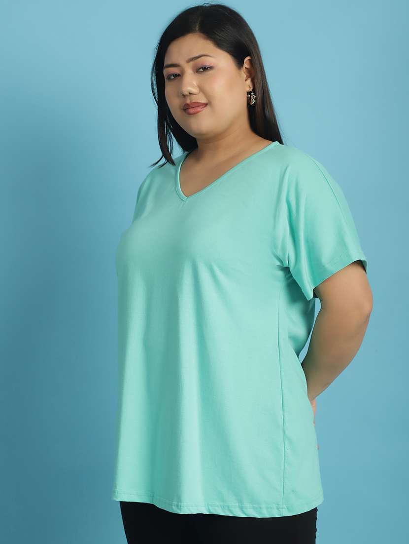 women v-neck solid regular t-shirt - 21497340 -  Standard Image - 1