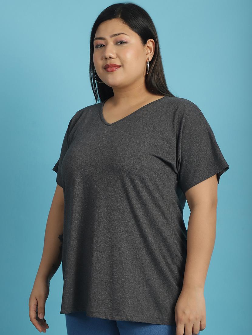 women v-neck solid regular t-shirt - 21497344 -  Standard Image - 1