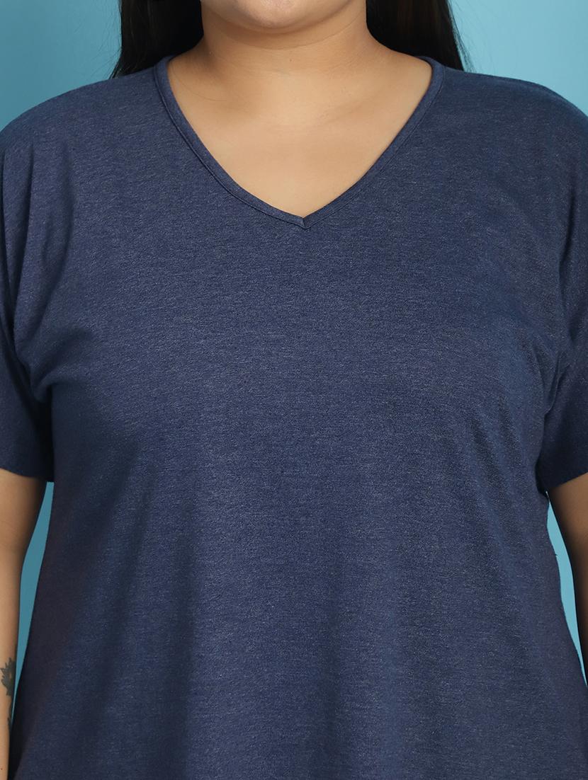 women v-neck solid regular t-shirt - 21497345 - Standard Image - 4