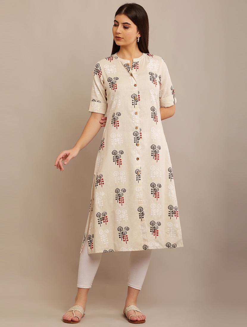 women beige cotton a-line kurta - 21497411 - Standard Image - 1