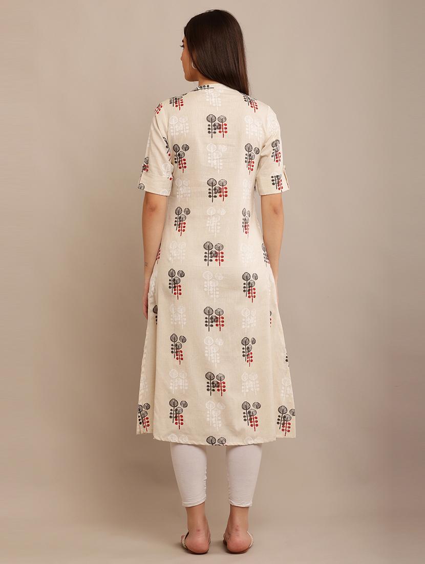 women beige cotton a-line kurta - 21497411 - Standard Image - 4