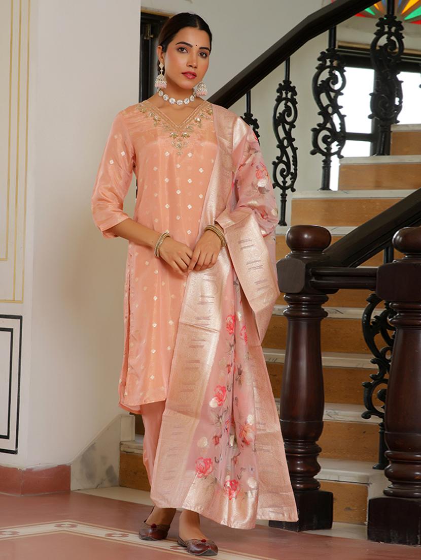 women three quarter sleeve kurta pant with dupatta set - 21497427 - Standard Image - 1