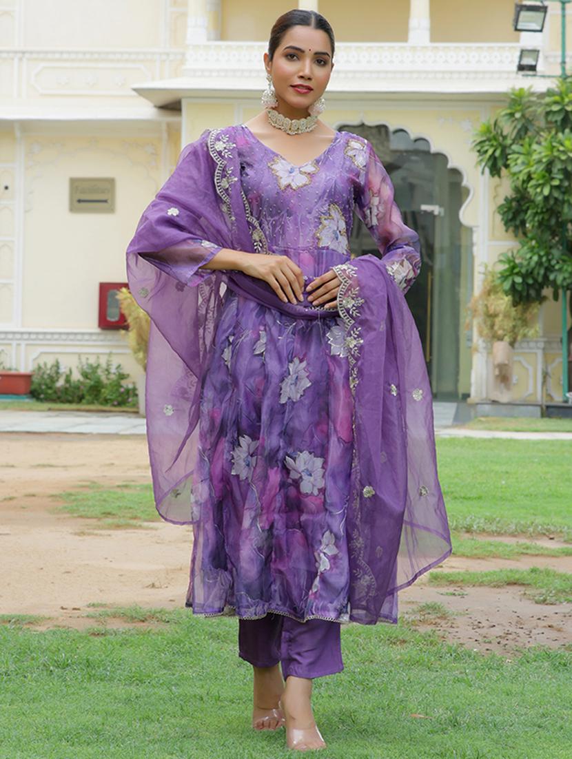 women purple long sleeve kurta pant with dupatta set - 21497430 - Standard Image - 1