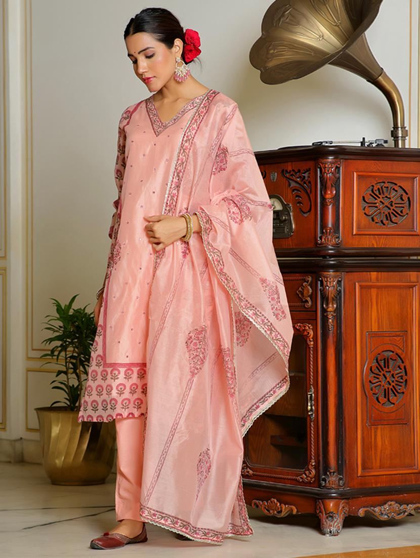 women three quarter sleeve kurta pant with dupatta set - 21497438 - Standard Image - 1