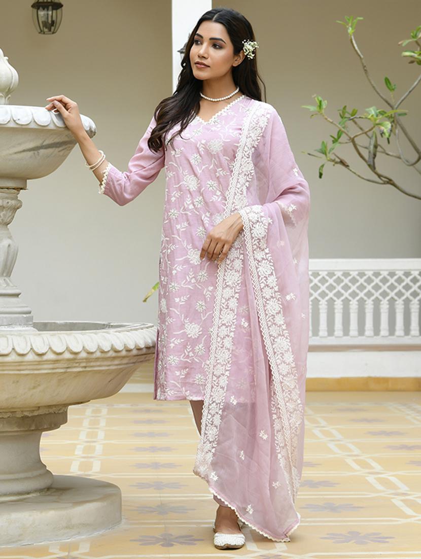 women three quarter sleeve kurta pant with dupatta set - 21497441 - Standard Image - 1