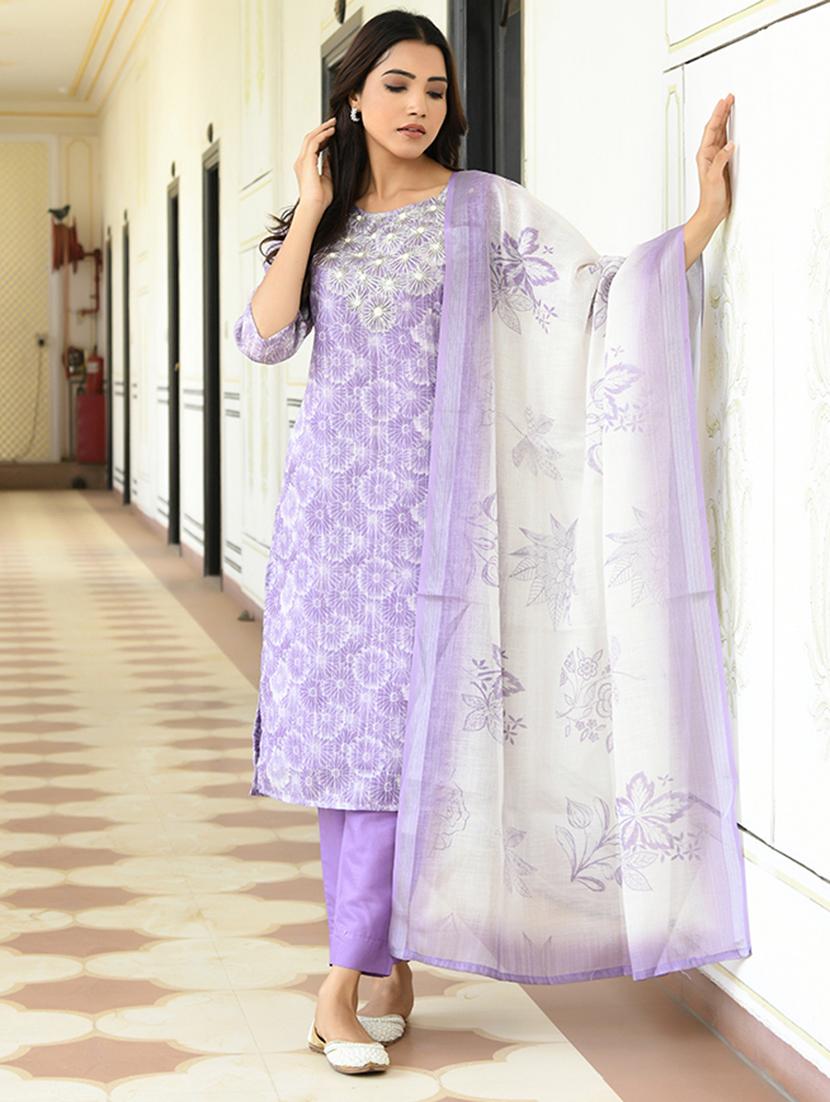 women three quarter sleeve kurta pant with dupatta set - 21497445 - Standard Image - 1