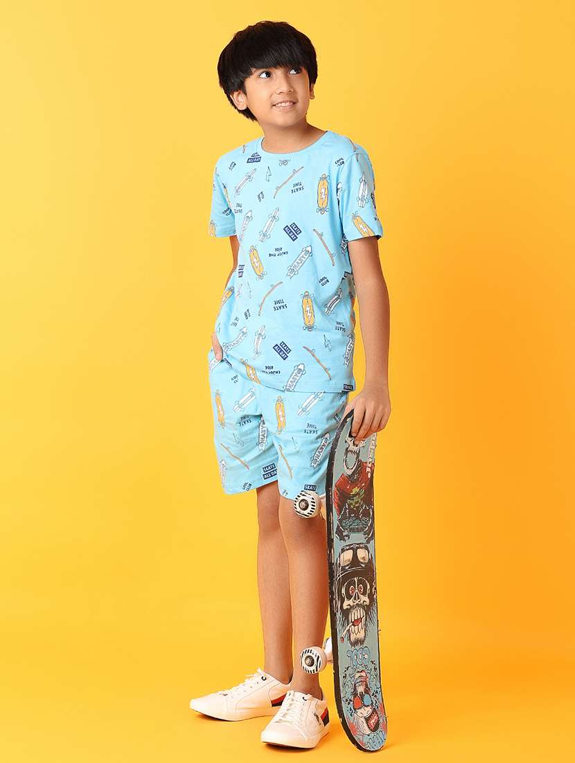 boys round neck printed t-shirt & shorts set  - 21497460 -  Standard Image - 1