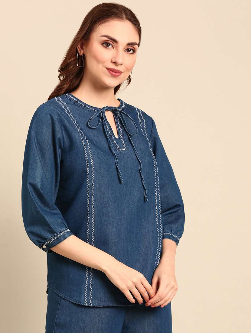 women dark blue poly cotton regular top - 21497478 -  Standard Image - 1