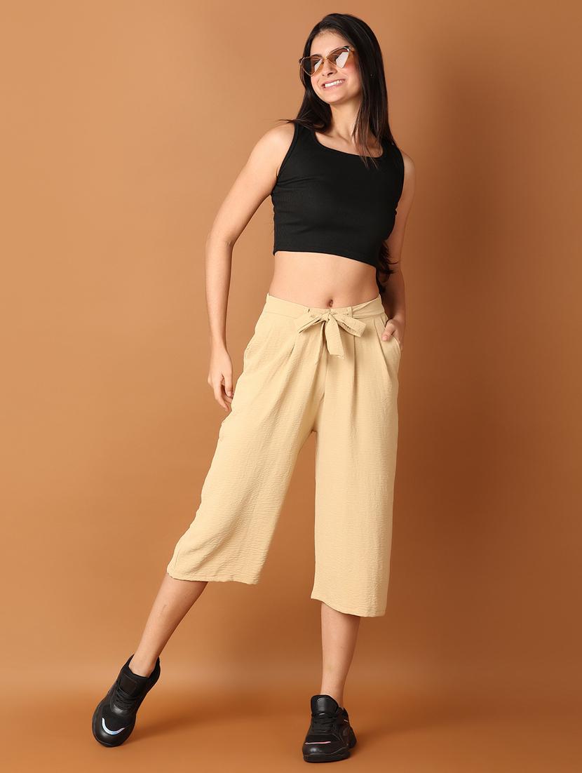 women beige solid capri - 21497586 - Standard Image - 4