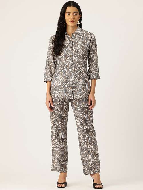women collared printed top and palazzos co-ord set - 21497851 -  Standard Image - 0