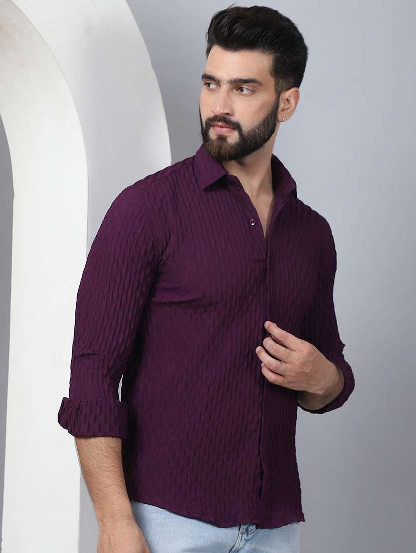 men self design long sleeve casual shirt