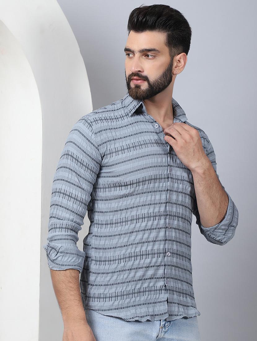 men striped long sleeve casual shirt