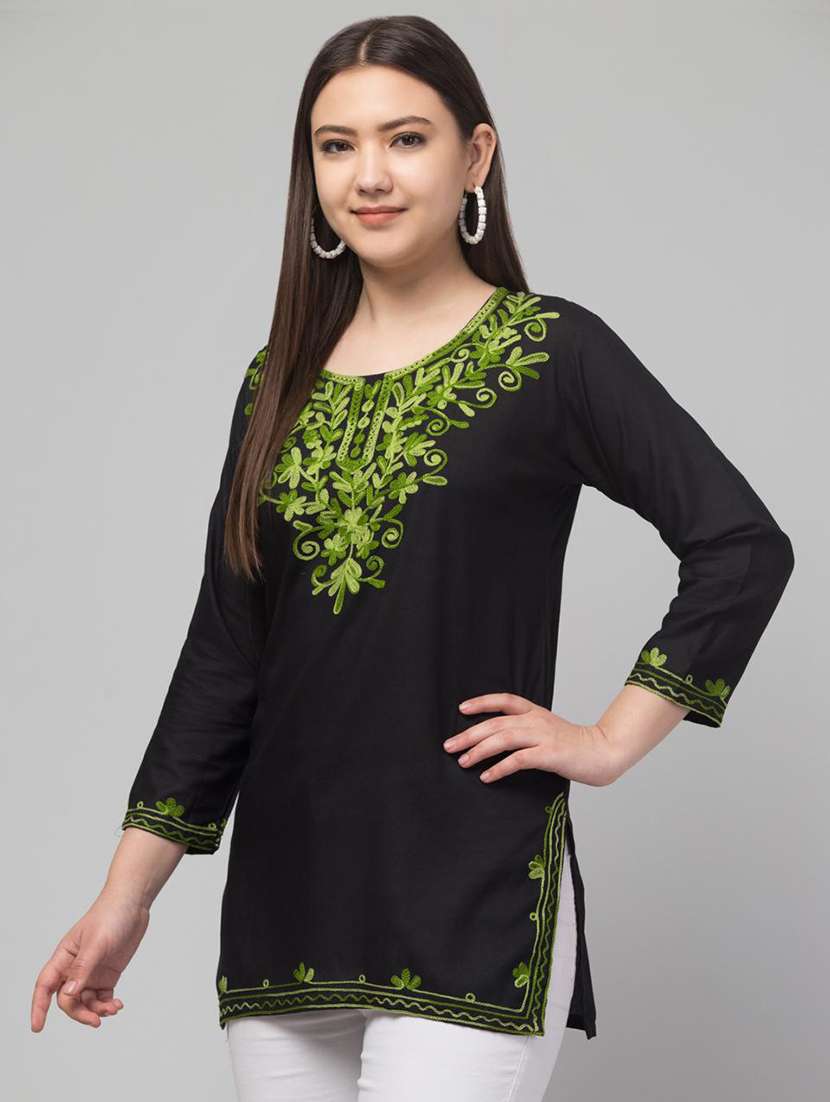women round neck embroidered short kurta - 21498543 -  Standard Image - 1