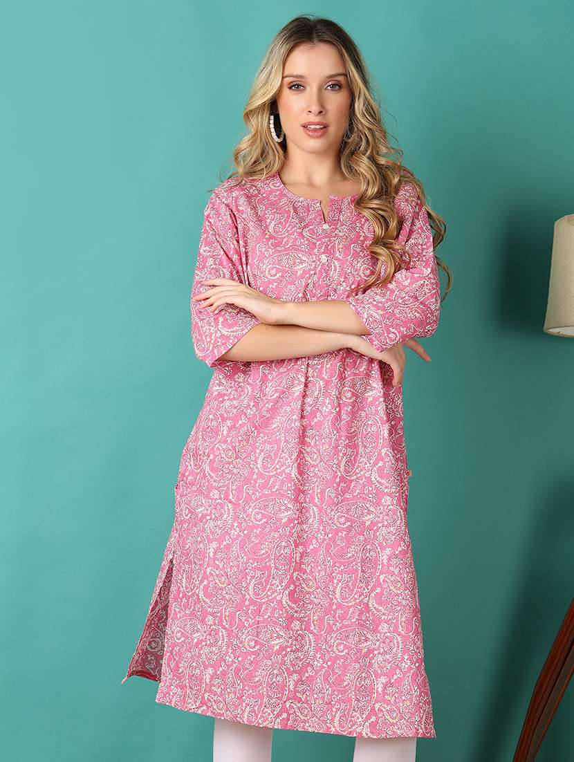 women paisley printed three quarter sleeve straight kurta