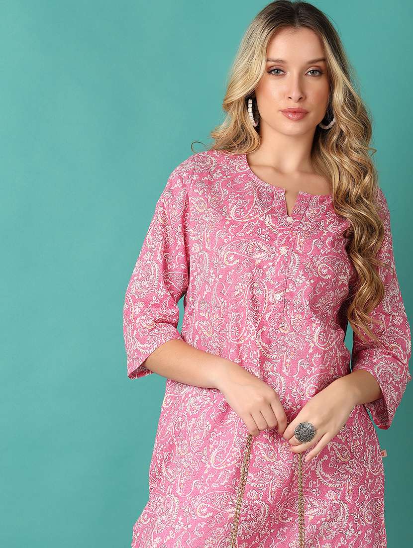 women paisley printed three quarter sleeve straight kurta - 21498559 -  Standard Image - 4